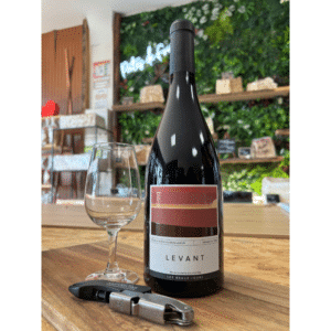 Verre de Côtes du Rhône Villages Laudun rouge robe rubis violette terrasses du Gard