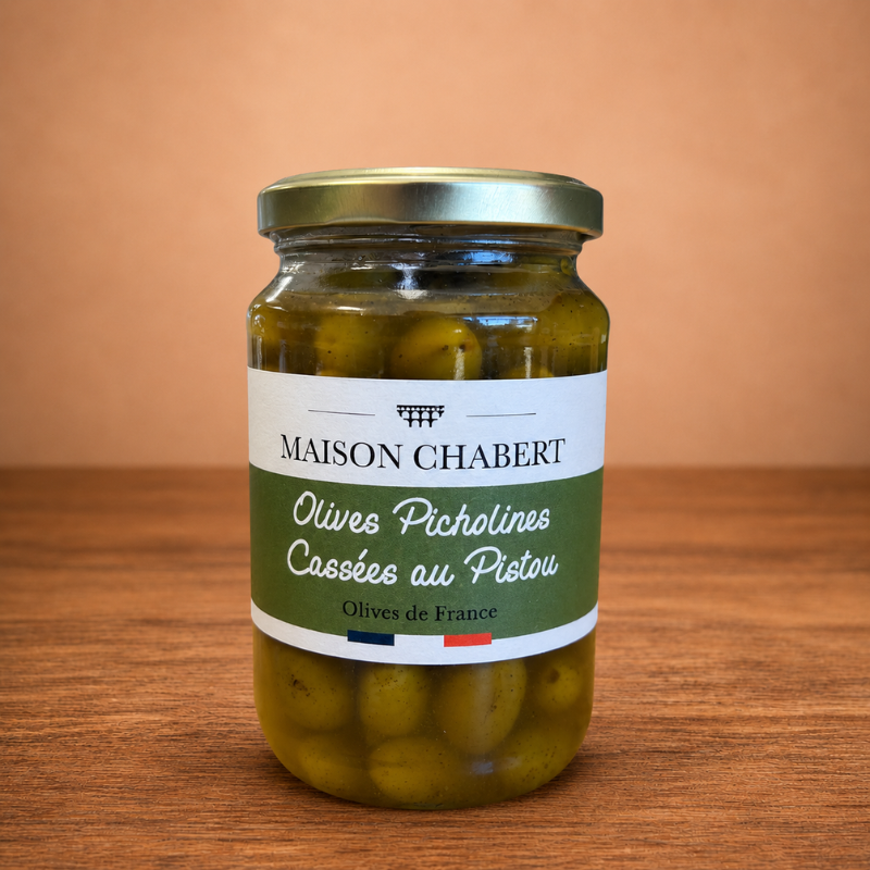 Olives picholines cassées au pistou Maison Chabert